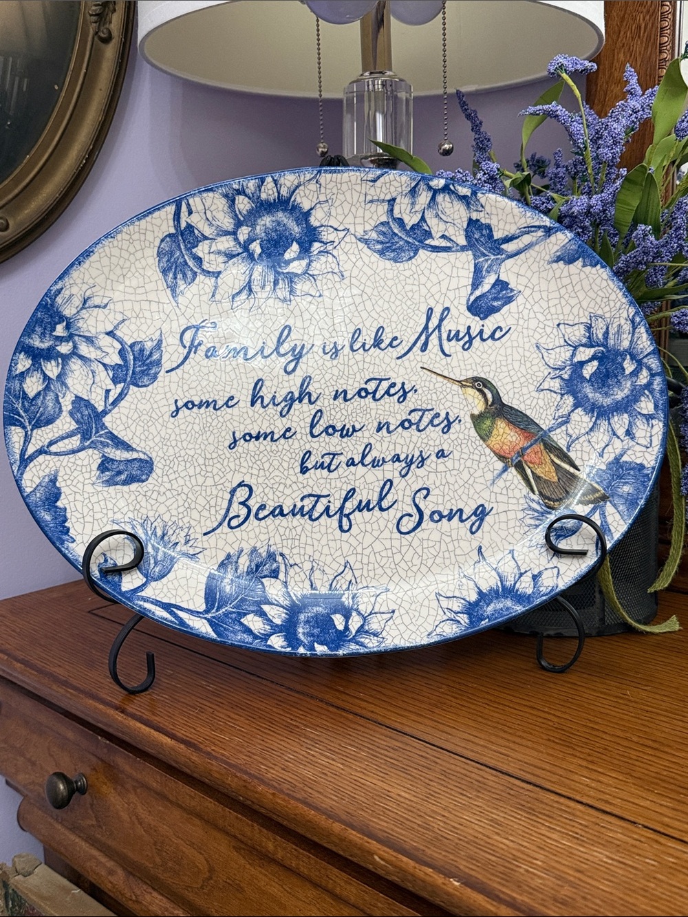 Blue Floral "Beautiful Song" Decorative Wall Plaque